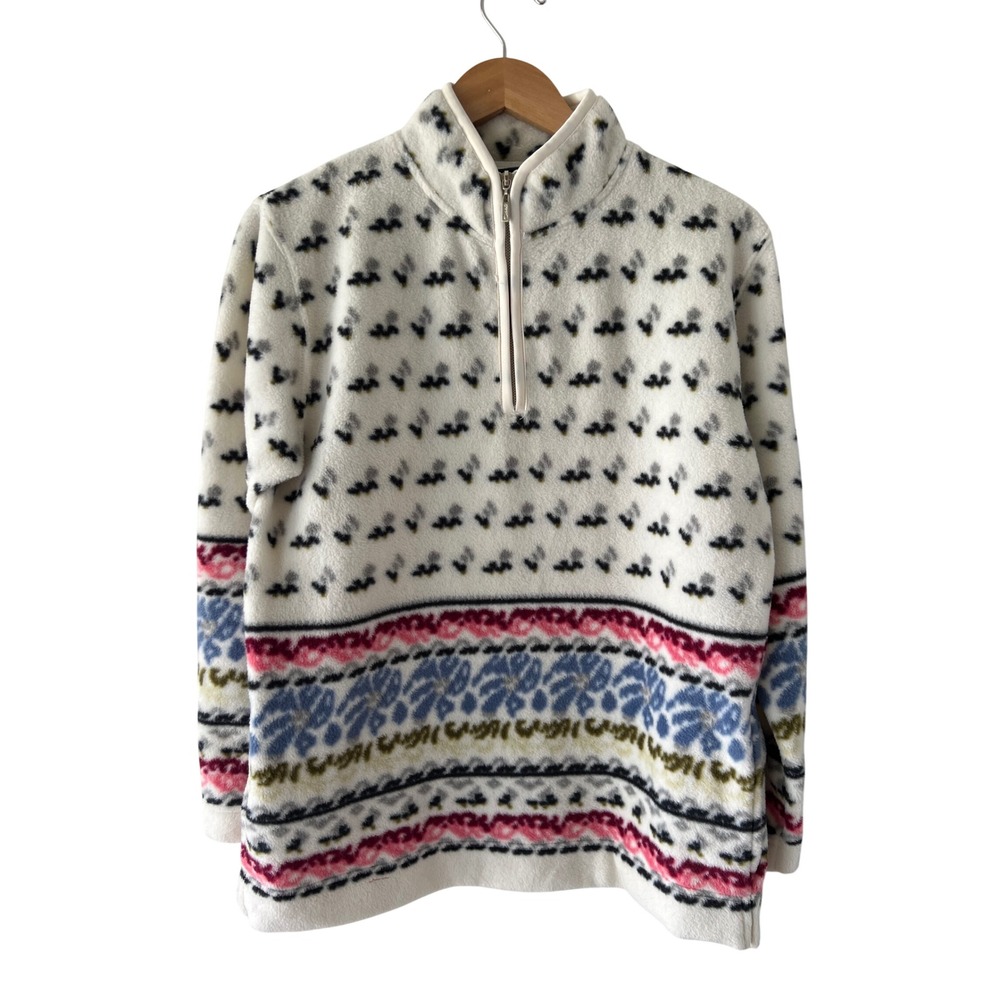 Vintage 90s Catalina Fleece Pullover Quarter‎ Zip Fair Isle Geometric Winter Top